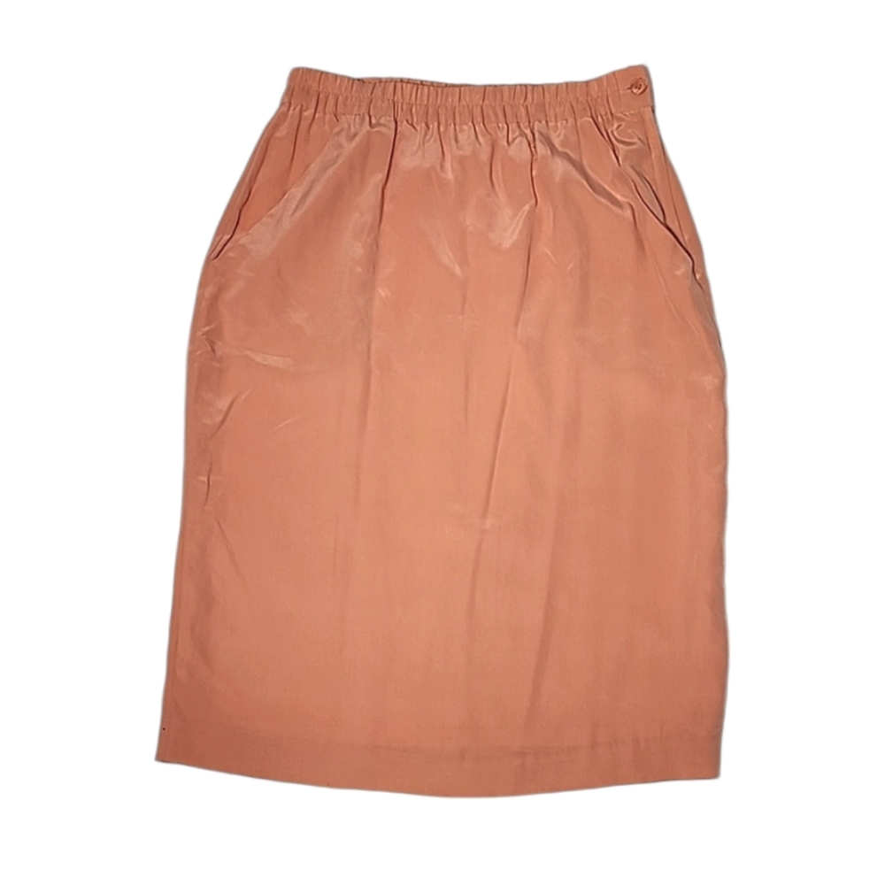 Neiman Marcus Women's Coral 100% Silk Midi Pencil Skirt Elastic Waist Size 6